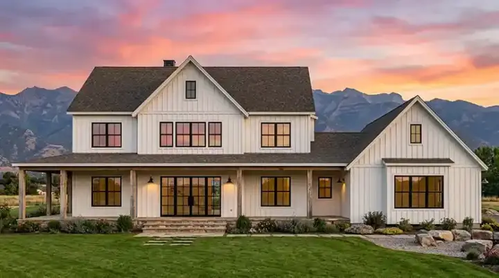 Modern Farmhouse house plans 131-309 - front exterior, 4,758 sq ft, 5 bed, 5 bath house plans | Monster House Plans