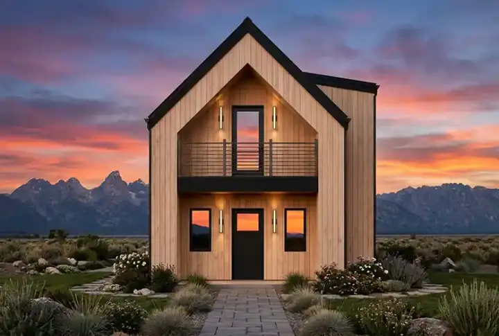 Scandinavian house plans 131-312 - front exterior, 804 sq ft, 1 bed, 1 bath house plans | Monster House Plans