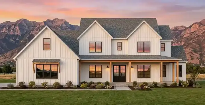 Modern Farmhouse house plans 131-314 - front exterior, 3,717 sq ft, 4 bed, 4 bath house plans | Monster House Plans