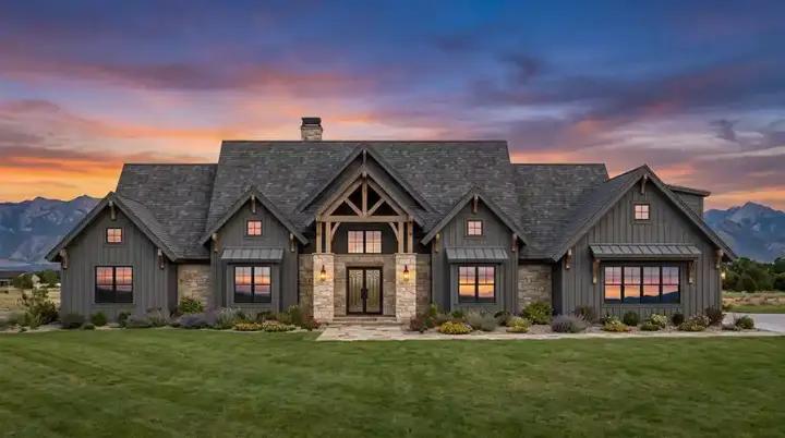 Modern Farmhouse house plans 131-324 - front exterior, 3,978 sq ft, 4 bed, 5 bath house plans | Monster House Plans