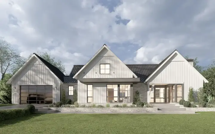 Modern Farmhouse house plans 133-105 - front exterior, 3,717 sq ft, 4 bed, 2 bath house plans | Monster House Plans