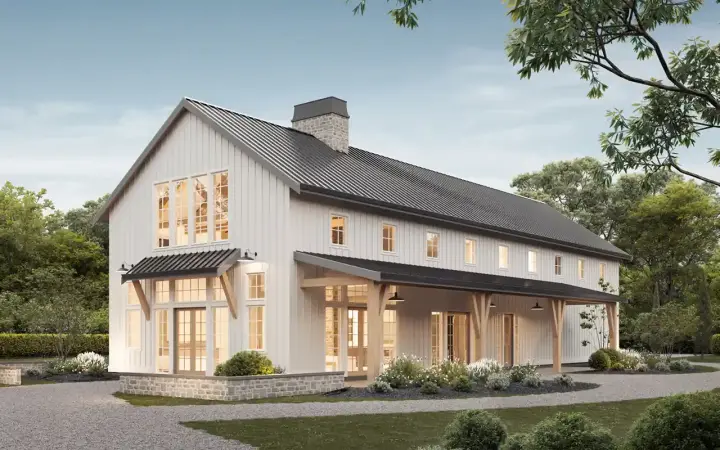 Barndominium house plans 133-106 - front exterior, 3,465 sq ft, 3 bed, 2 bath house plans | Monster House Plans