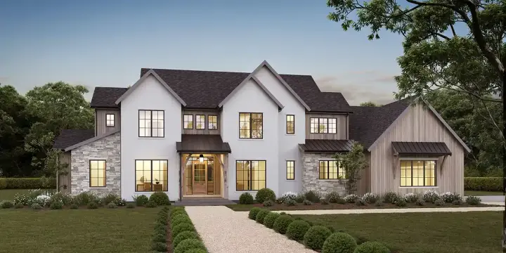 Modern Farmhouse house plans 133-114 - front exterior, 4,040 sq ft, 4 bed, 4 bath house plans | Monster House Plans
