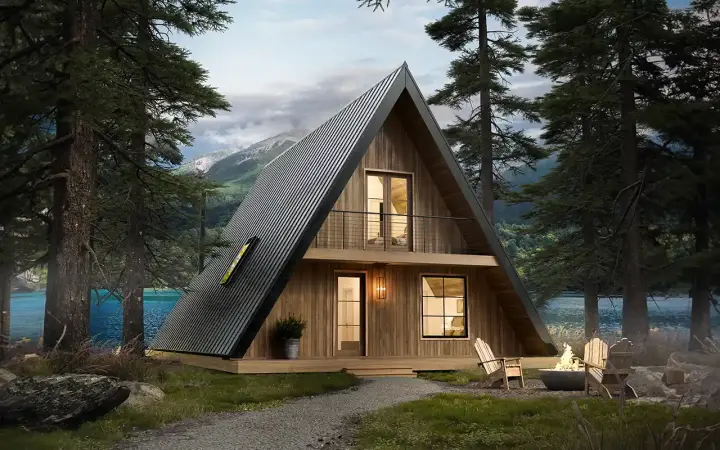 A-Frame house plans 133-125 - front exterior, 1,388 sq ft, 2 bed, 2 bath house plans | Monster House Plans