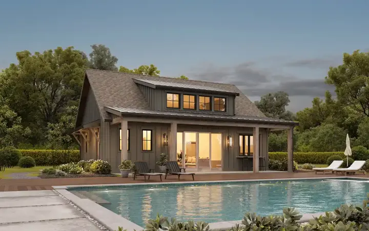 Modern Farmhouse house plans 133-127 - front exterior, 1,050 sq ft, 2 bed, 1 bath house plans | Monster House Plans