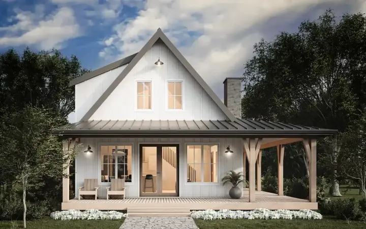 Modern Farmhouse house plans 133-136 - front exterior, 1,648 sq ft, 3 bed, 2 bath house plans | Monster House Plans