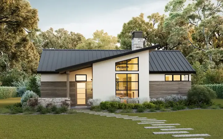 Modern house plans 133-138 - front exterior, 967 sq ft, 2 bed, 2 bath house plans | Monster House Plans