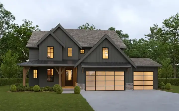 Modern Farmhouse house plans 133-145 - front exterior, 2,668 sq ft, 4 bed, 3 bath house plans | Monster House Plans