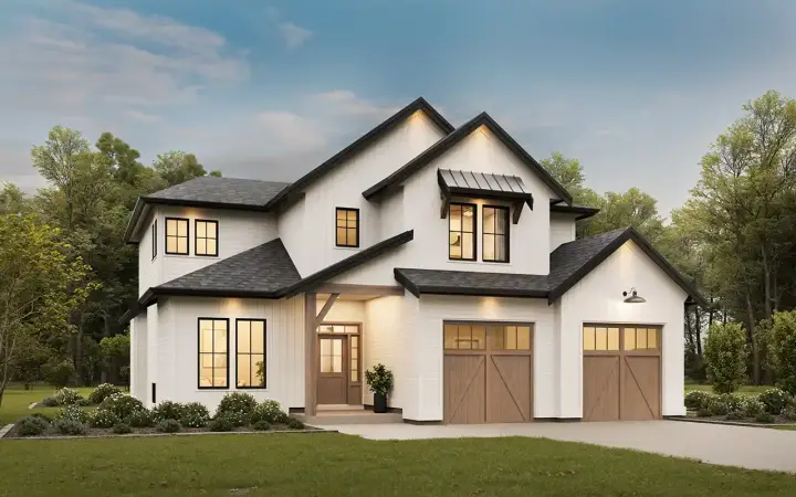 Modern Farmhouse house plans 133-147 - front exterior, 2,377 sq ft, 4 bed, 2 bath house plans | Monster House Plans