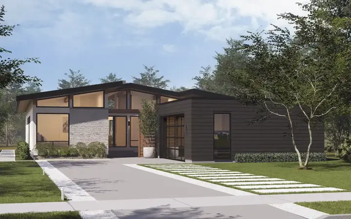 Contemporary house plans 133-178 - front exterior, 1,901 sq ft, 3 bed, 2 bath house plans | Monster House Plans