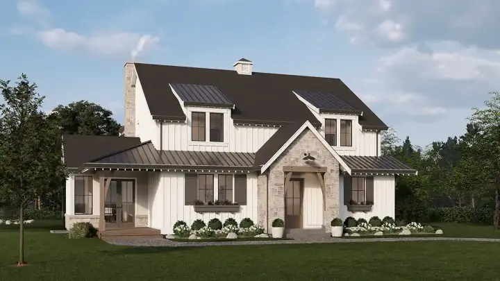 Modern Farmhouse house plans 133-194 - front exterior, 2,877 sq ft, 4 bed, 4 bath house plans | Monster House Plans