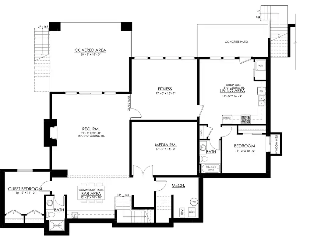 French Country house plans 133-222 - lower floor plan, 3,874 sq ft, 4 bed, 3 bath house plans | Monster House Plans