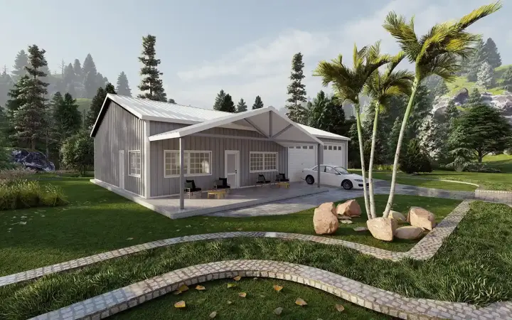 Barndominium house plans 134-101 - front exterior, 1,200 sq ft, 2 bed, 2 bath house plans | Monster House Plans