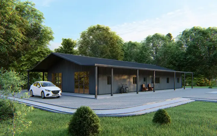 Barndominium house plans 134-104 - front exterior, 2,000 sq ft, 3 bed, 2 bath house plans | Monster House Plans