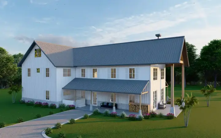 Barndominium house plans 134-105 - front exterior, 2,875 sq ft, 4 bed, 3 bath house plans | Monster House Plans
