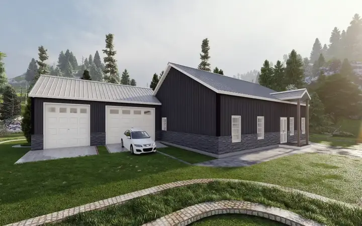 Barndominium house plans 134-108 - front exterior, 2,000 sq ft, 4 bed, 2 bath house plans | Monster House Plans