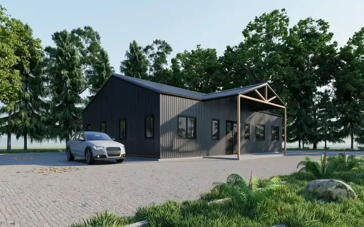 Barndominium house plans 134-110 - front exterior, 2,400 sq ft, 3 bed, 2 bath house plans | Monster House Plans