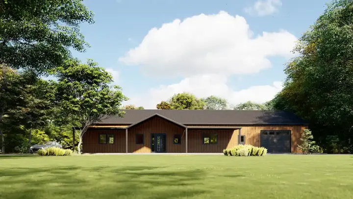 Barndominium house plans 134-125 - front exterior, 1,856 sq ft, 3 bed, 2 bath house plans | Monster House Plans