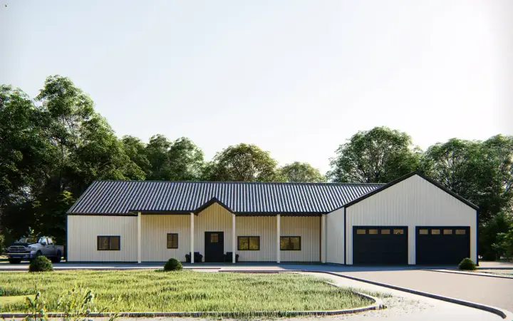 Barndominium house plans 134-129 - front exterior, 4,300 sq ft, 4 bed, 4 bath house plans | Monster House Plans