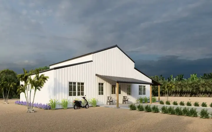 Barndominium house plans 134-131 - front exterior, 1,750 sq ft, 2 bed, 2 bath house plans | Monster House Plans