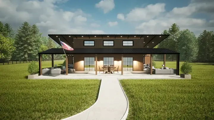Barndominium house plans 135-102 - front exterior, 1,845 sq ft, 2 bed, 2 bath house plans | Monster House Plans