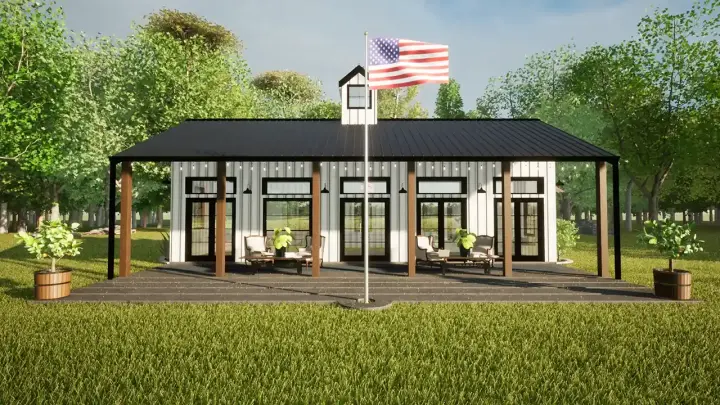 Barndominium house plans 135-105 - front exterior, 1,200 sq ft, 1 bed, 1 bath house plans | Monster House Plans