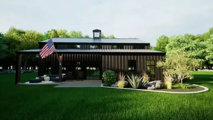 Barndominium house plans 135-110 - front exterior, 2,136 sq ft, 2 bed, 2 bath house plans | Monster House Plans