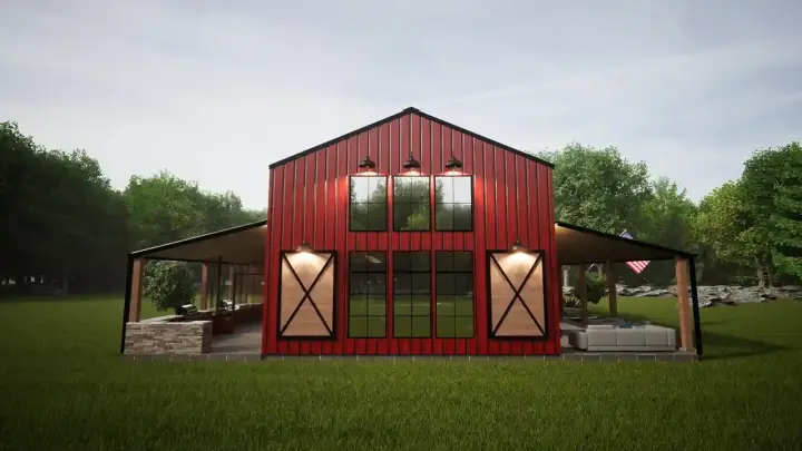 Barndominium house plans 135-111 - front exterior, 3,578 sq ft, 4 bed, 3 bath house plans | Monster House Plans