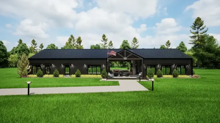 Barndominium house plans 135-115 - front exterior, 3,600 sq ft, 4 bed, 4 bath house plans | Monster House Plans