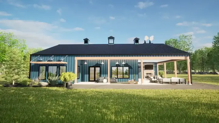 Barndominium house plans 135-120 - front exterior, 2,575 sq ft, 2 bed, 2 bath house plans | Monster House Plans