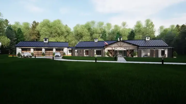 Barndominium house plans 135-121 - front exterior, 4,296 sq ft, 4 bed, 4 bath house plans | Monster House Plans