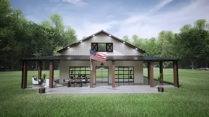 Barndominium house plans 135-123 - front exterior, 1,600 sq ft, 1 bed, 1 bath house plans | Monster House Plans