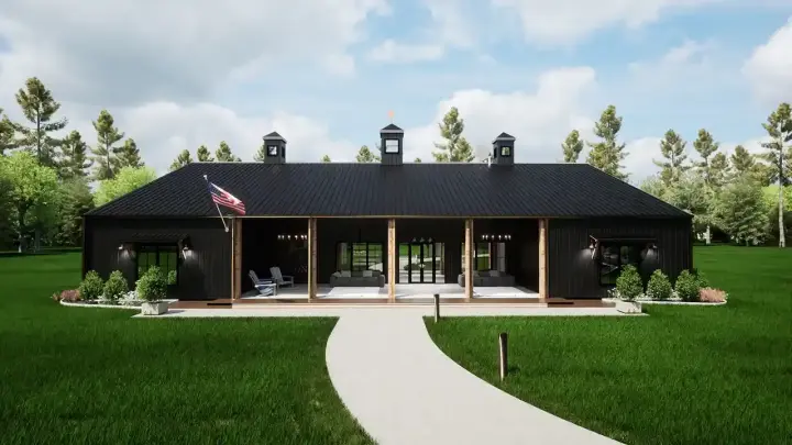 Barndominium house plans 135-125 - front exterior, 4,484 sq ft, 4 bed, 4 bath house plans | Monster House Plans