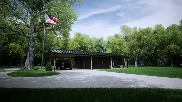 Barndominium house plans 135-128 - front exterior, 918 sq ft, 1 bed, 1 bath house plans | Monster House Plans