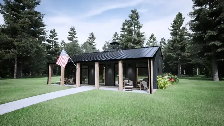 Barndominium house plans 135-129 - front exterior, 1,500 sq ft, 2 bed, 3 bath house plans | Monster House Plans