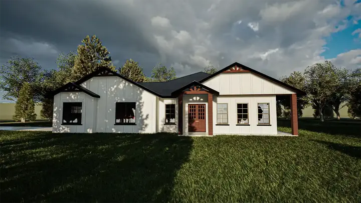 Modern Farmhouse house plans 138-103 - front exterior, 2,657 sq ft, 4 bed, 2 bath house plans | Monster House Plans