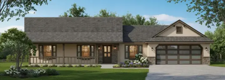 Country house plans 14-105 - front exterior, 1,233 sq ft, 3 bed, 2 bath house plans | Monster House Plans