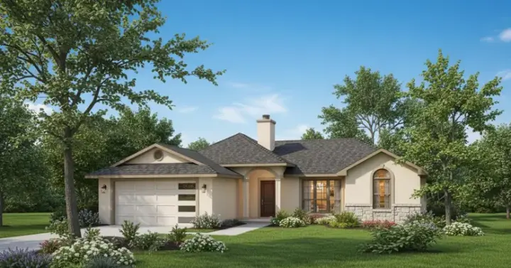 Traditional house plans 14-106 - front exterior, 1,243 sq ft, 3 bed, 2 bath house plans | Monster House Plans