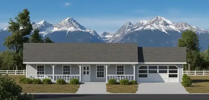 Ranch house plans 14-107 - front exterior, 1,247 sq ft, 3 bed, 2 bath house plans | Monster House Plans