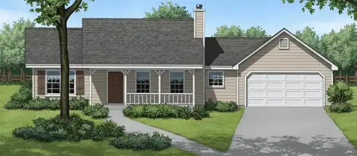 Country house plans 14-110 - front exterior, 1,258 sq ft, 3 bed, 2 bath house plans | Monster House Plans