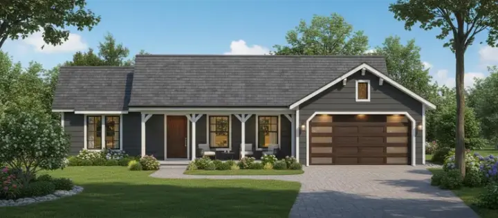 Country house plans 14-111 - front exterior, 1,265 sq ft, 3 bed, 2 bath house plans | Monster House Plans