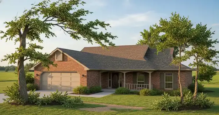 Ranch house plans 14-112 - front exterior, 1,267 sq ft, 3 bed, 2 bath house plans | Monster House Plans
