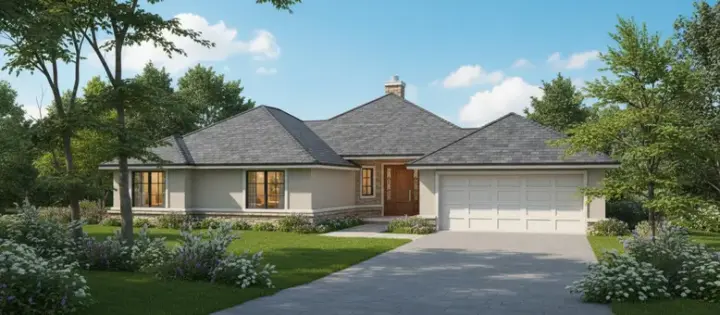 Contemporary house plans 14-138 - front exterior, 1,657 sq ft, 3 bed, 2 bath house plans | Monster House Plans