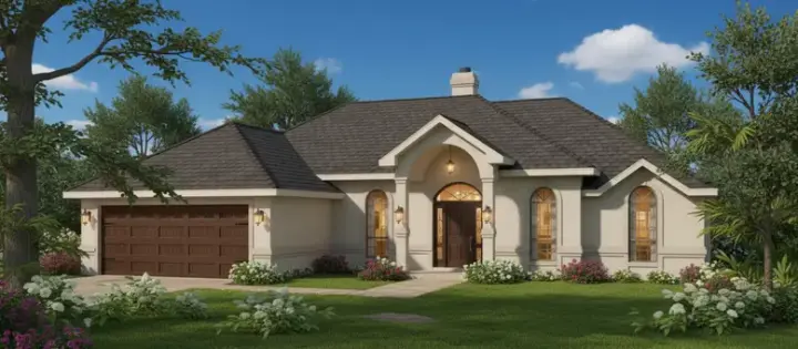 Mediterranean house plans 14-147 - front exterior, 1,833 sq ft, 3 bed, 2 bath house plans | Monster House Plans