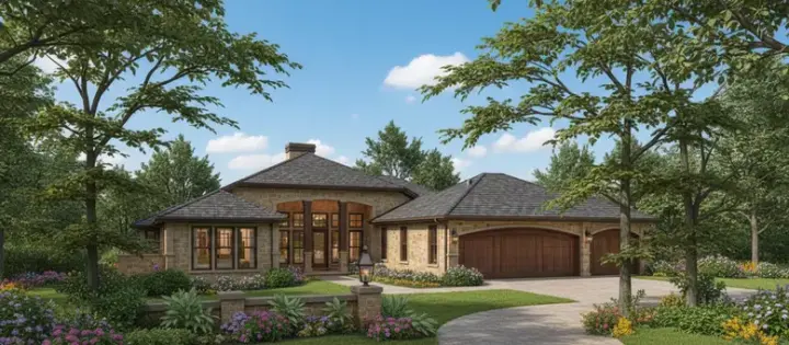 European house plans 14-170 - front exterior, 2,289 sq ft, 3 bed, 3 bath house plans | Monster House Plans
