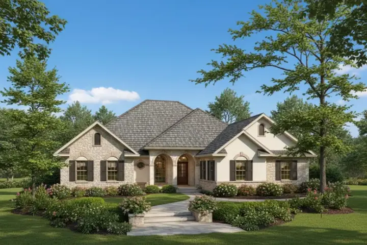 European house plans 14-173 - front exterior, 2,363 sq ft, 3 bed, 2 bath house plans | Monster House Plans