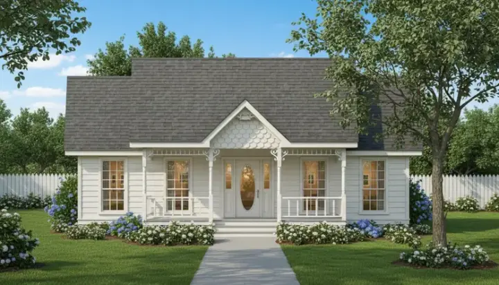 Southern house plans 14-193 - front exterior, 947 sq ft, 2 bed, 1 bath house plans | Monster House Plans