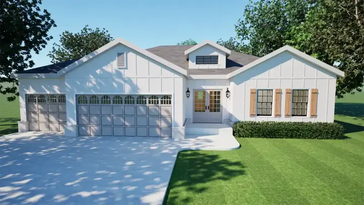 Modern Farmhouse house plans 140-101 - front exterior, 2,129 sq ft, 4 bed, 2 bath house plans | Monster House Plans