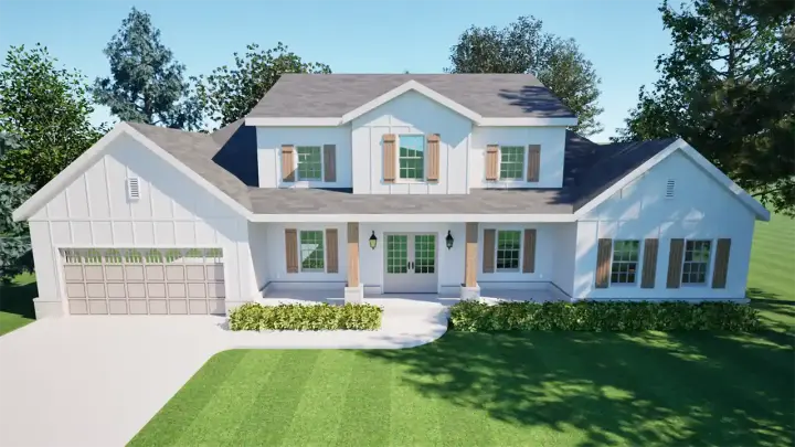 Modern Farmhouse house plans 140-102 - front exterior, 2,259 sq ft, 5 bed, 3 bath house plans | Monster House Plans