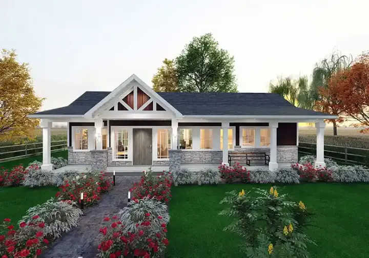 Craftsman house plans 144-103 - front exterior, 1,477 sq ft, 2 bed, 2 bath house plans | Monster House Plans